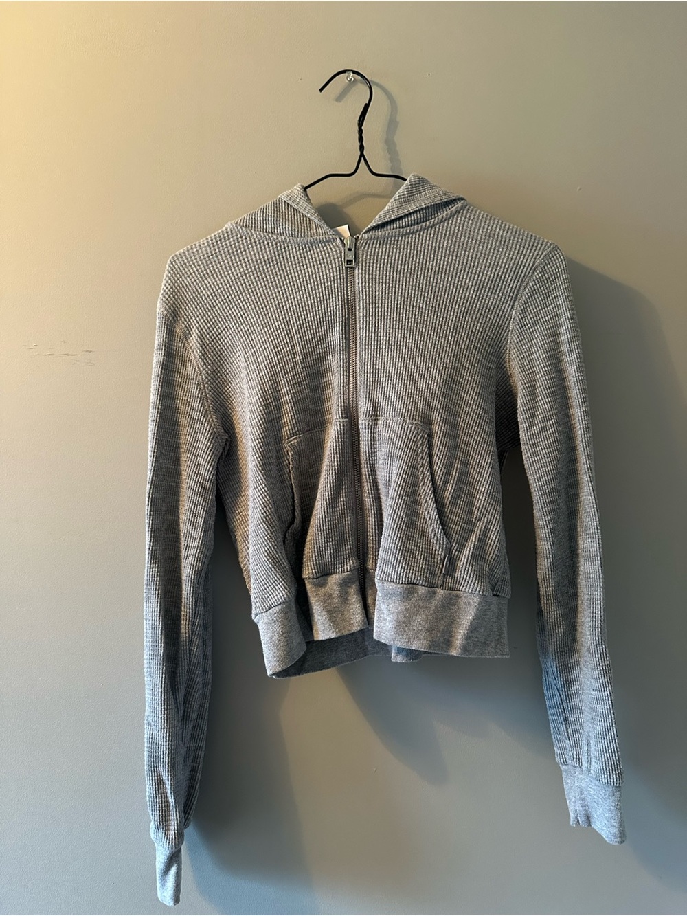 Aritzia TNA Light Gray Waffle Zip-Up Hoodie